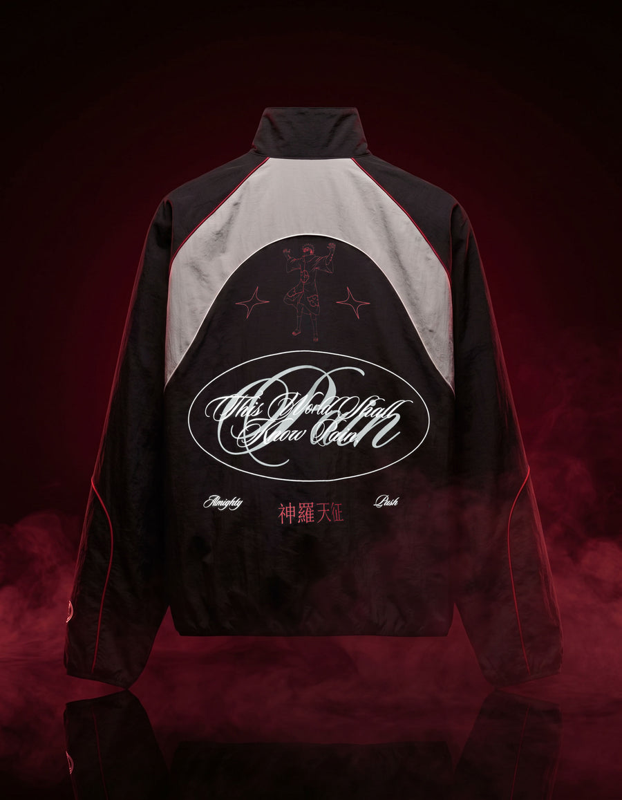 Naruto Shippuden Oversized Fit Printed Spread Collar Jacket - Black
