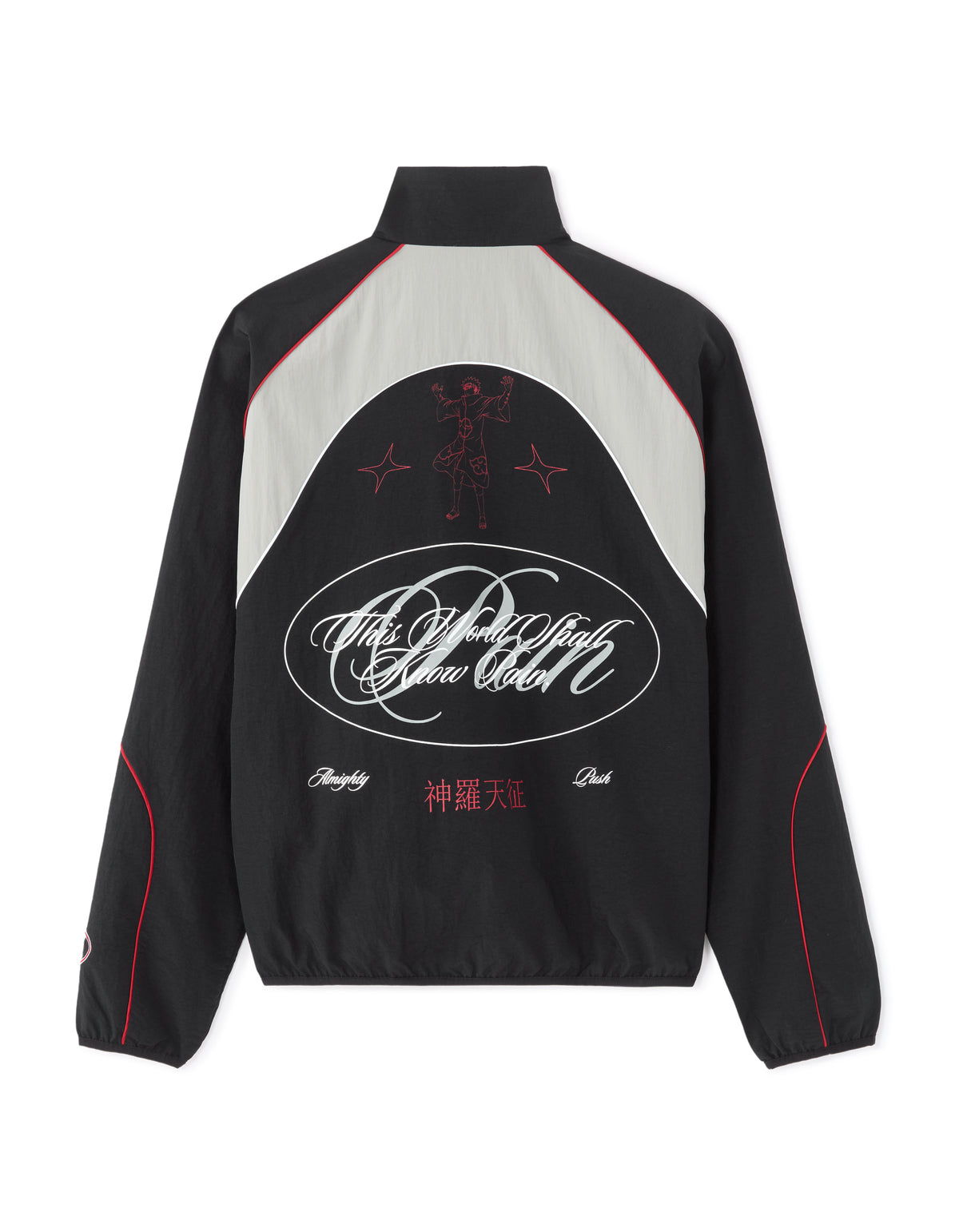 Naruto Shippuden Oversized Fit Printed Spread Collar Jacket - Black
