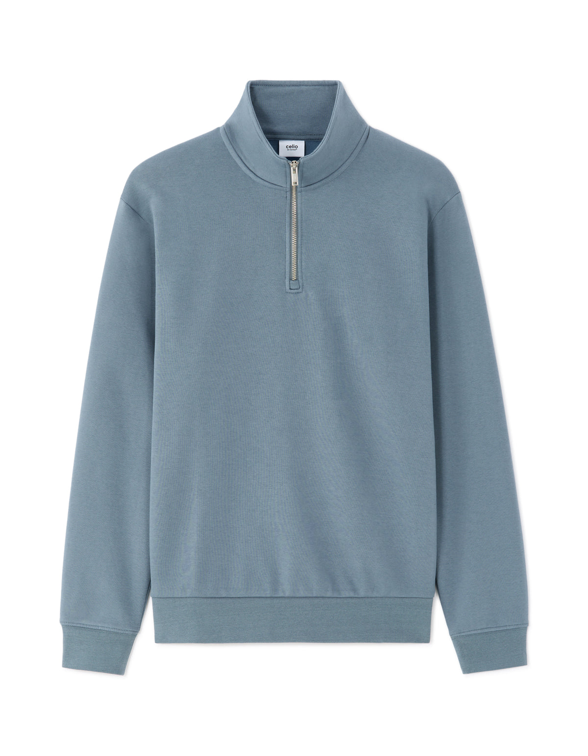 Regular Fit Poly-Cotton Solid High Neck Sweatshirts - Blue