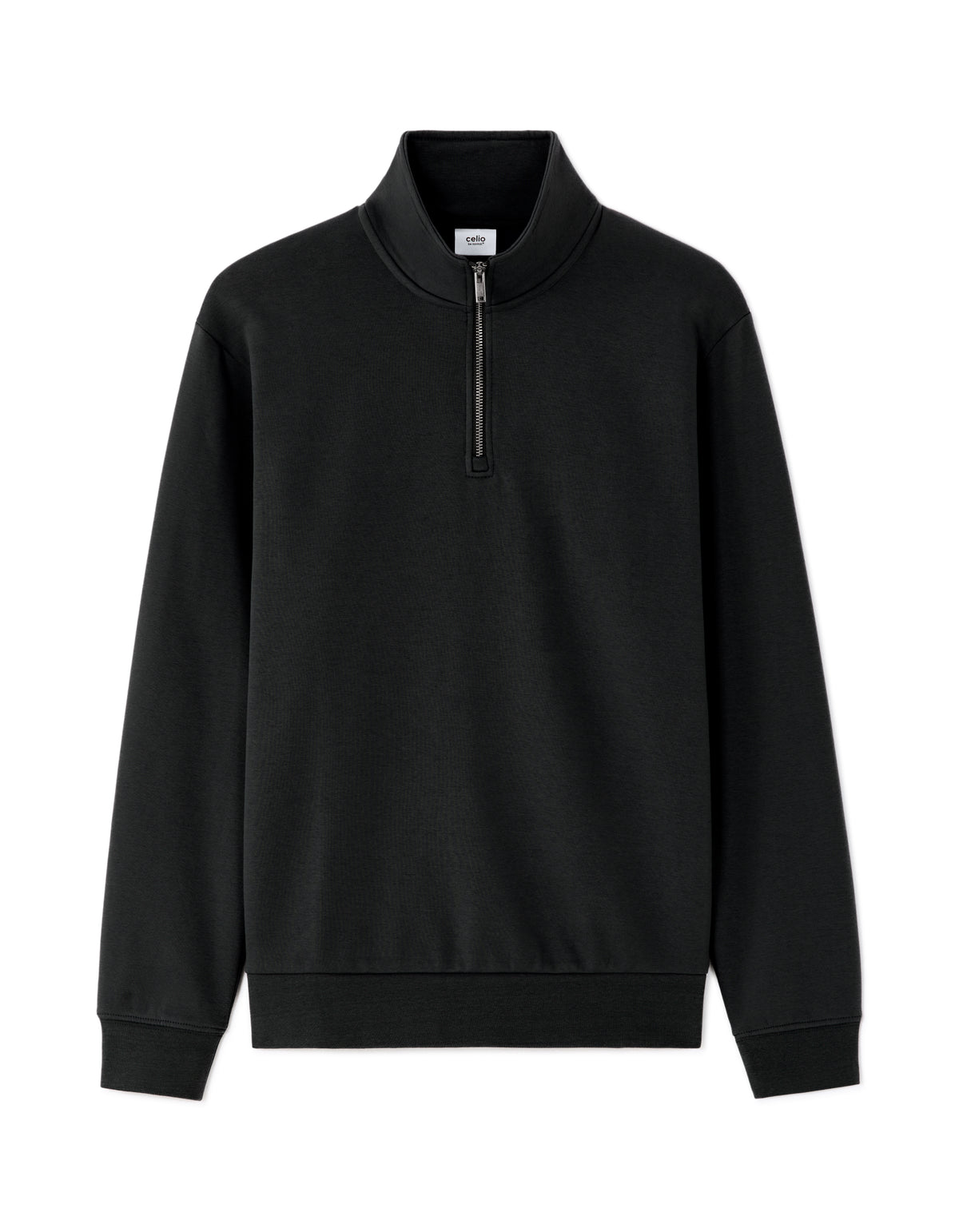 Regular Fit Poly-Cotton Solid High Neck Sweatshirts - Black