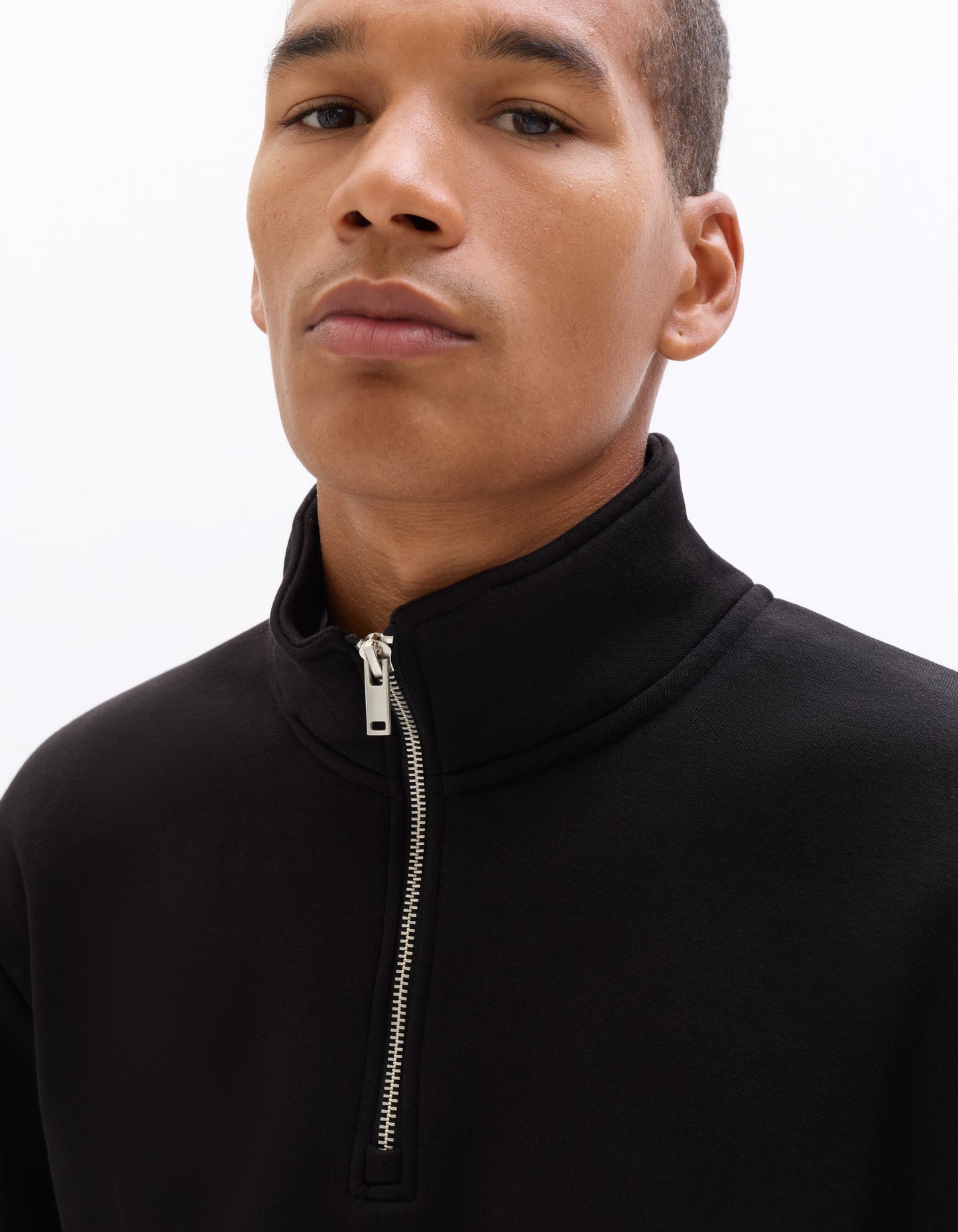 Regular Fit Poly-Cotton Solid High Neck Sweatshirts - Black