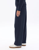 Loose Fit Poly-Cotton Solid Casual interlock knit jogging pants - Navy Blue