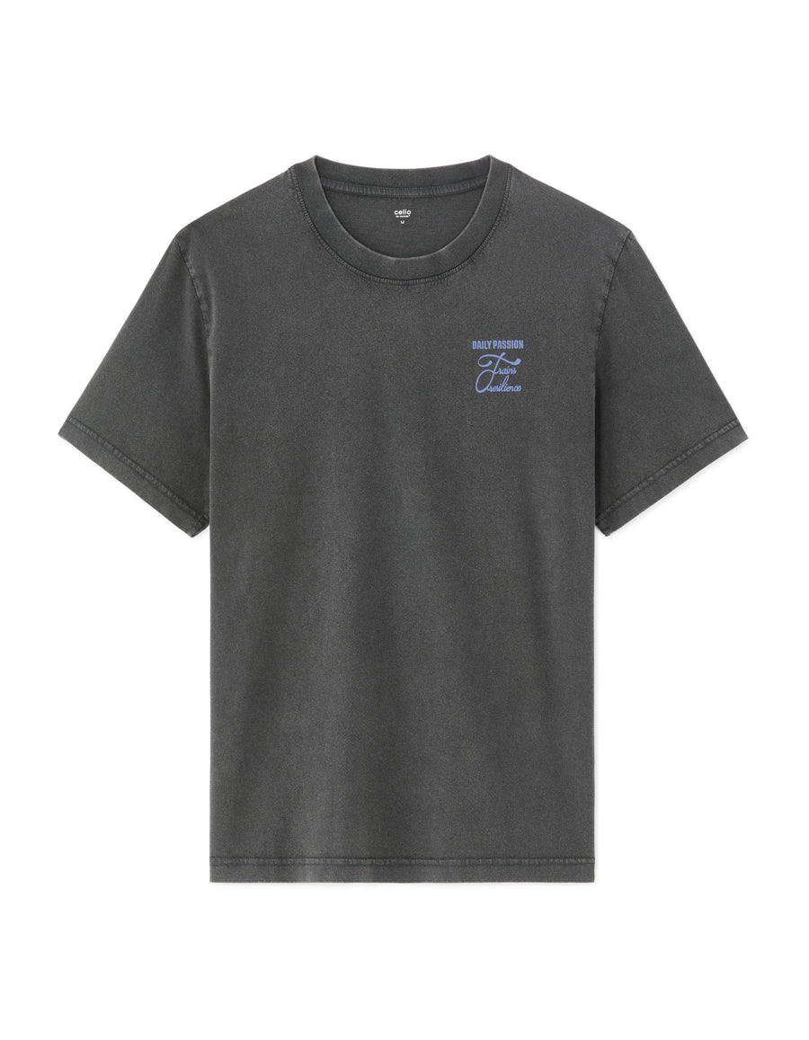 Boxy Fit 100% Cotton Printed Crew Neck T Shirts - Black