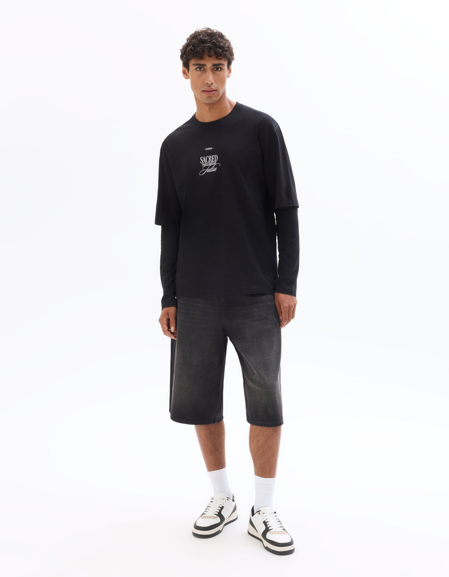 Naruto Shippude Oversized Fit 100% Cotton Printed Crew Neck T-Shirt - Black