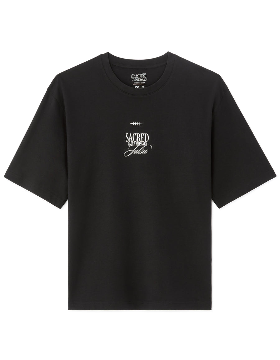 Naruto Shippude Oversized Fit 100% Cotton Printed Crew Neck T-Shirt - Black