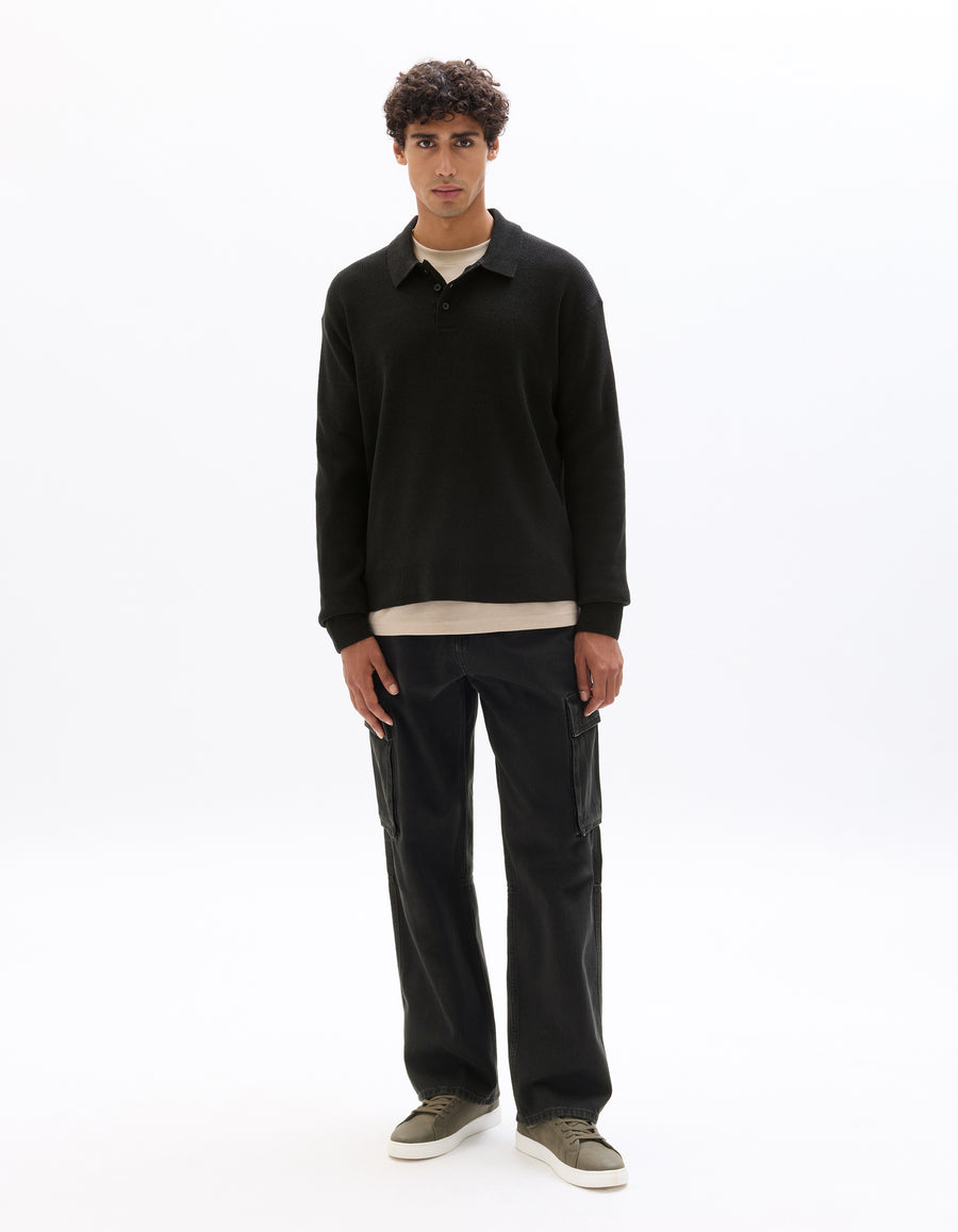 Loose Fit 100% Cotton Solid Jeans - Black