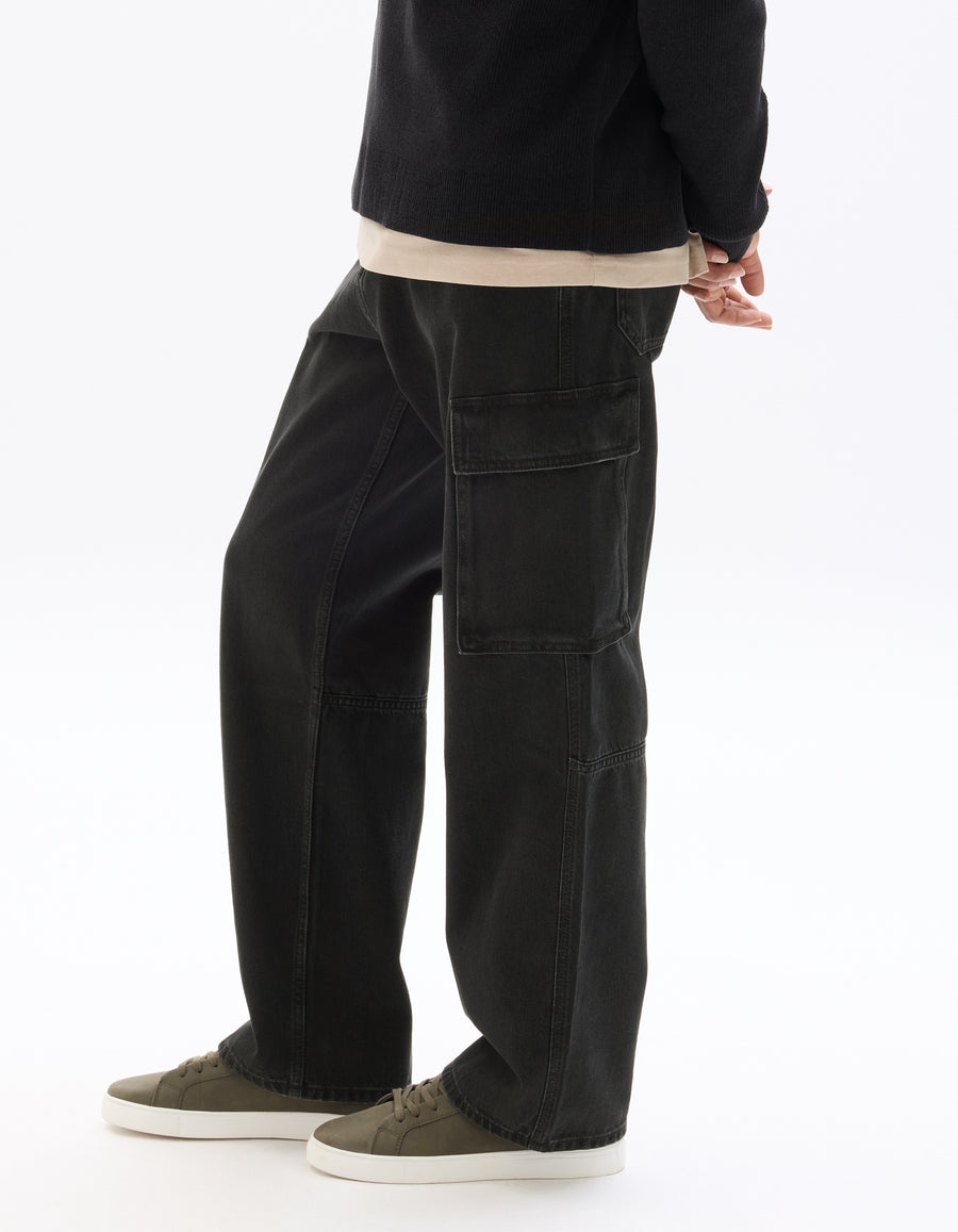 Loose Fit 100% Cotton Solid Jeans - Black