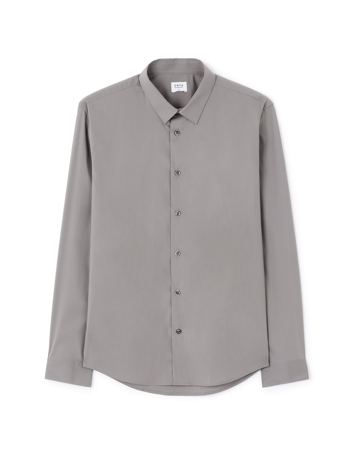 Slim Fit Cotton Blend Spread Collar Shirt - Grey