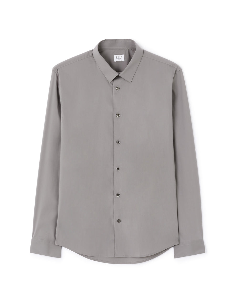 Slim Fit Cotton Blend Spread Collar Shirt - Grey