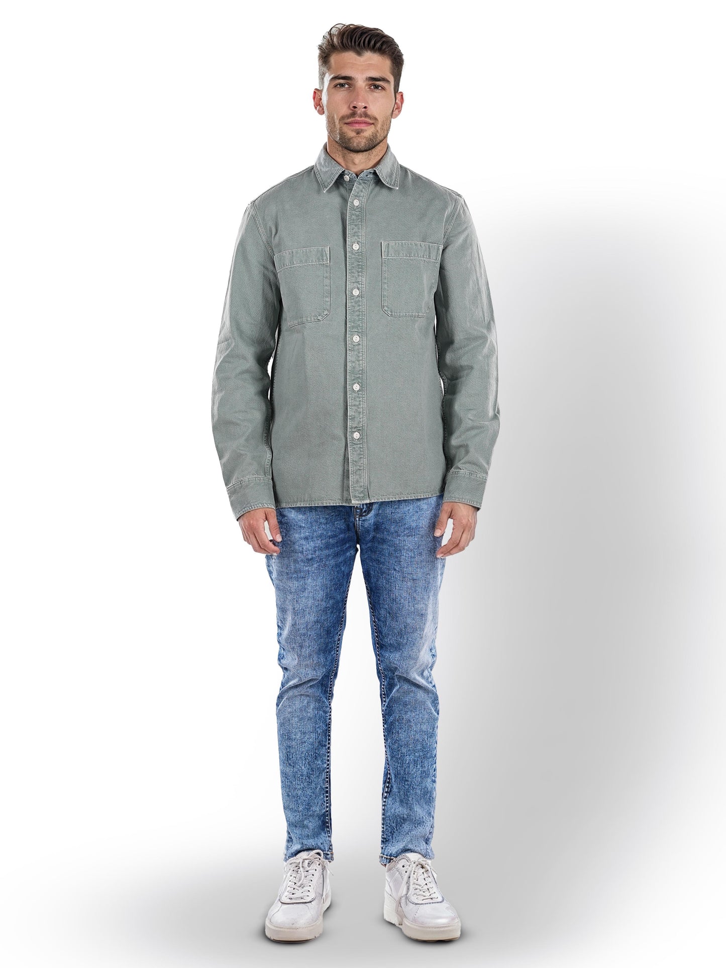 Celio* Solid Regular Fit Cotton Green Shirt