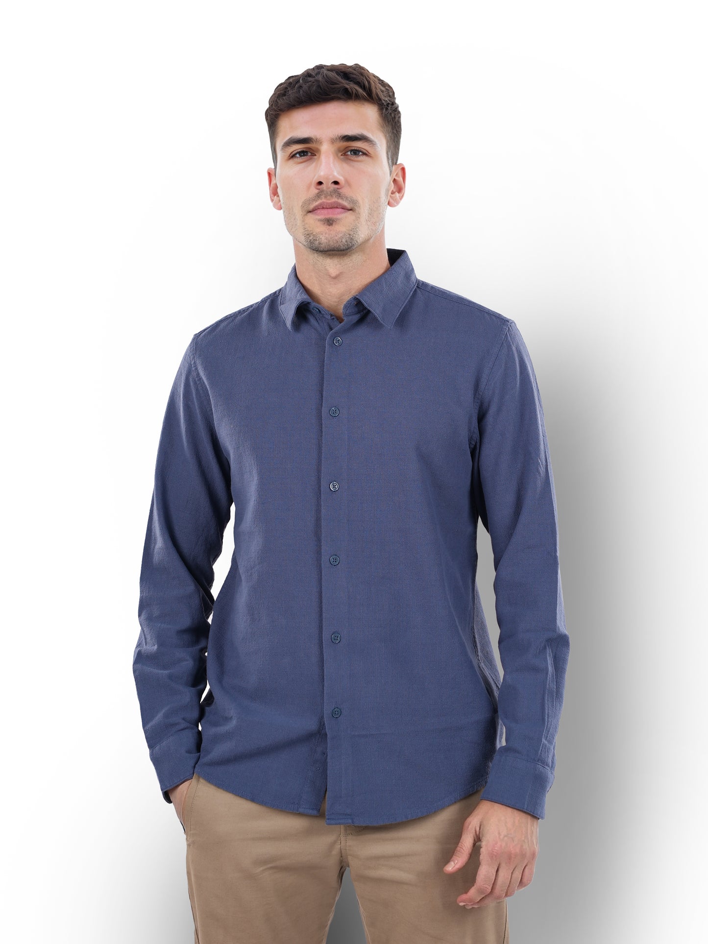 Celio* Solid Regular Fit Cotton Blue Shirt