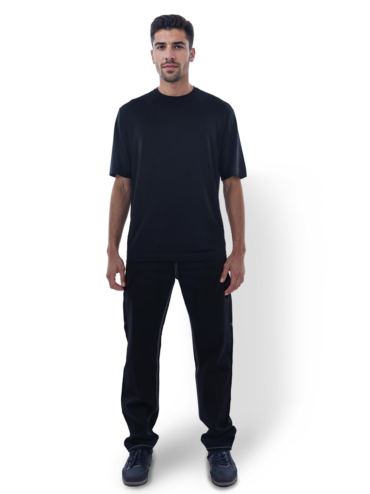 Celio* Solid Oversized Viscose Black T-Shirt