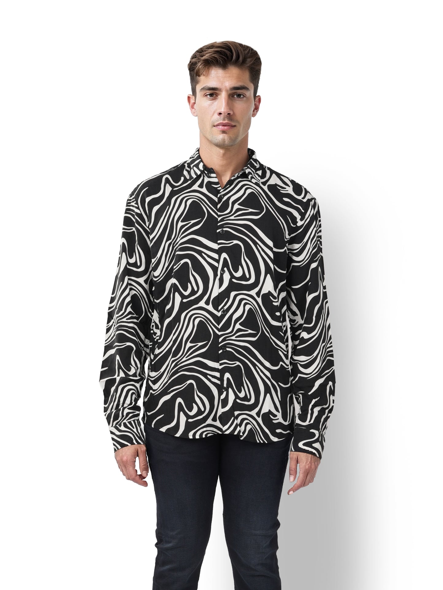 Celio* Printed Regular Fit Viscose Black Shirt