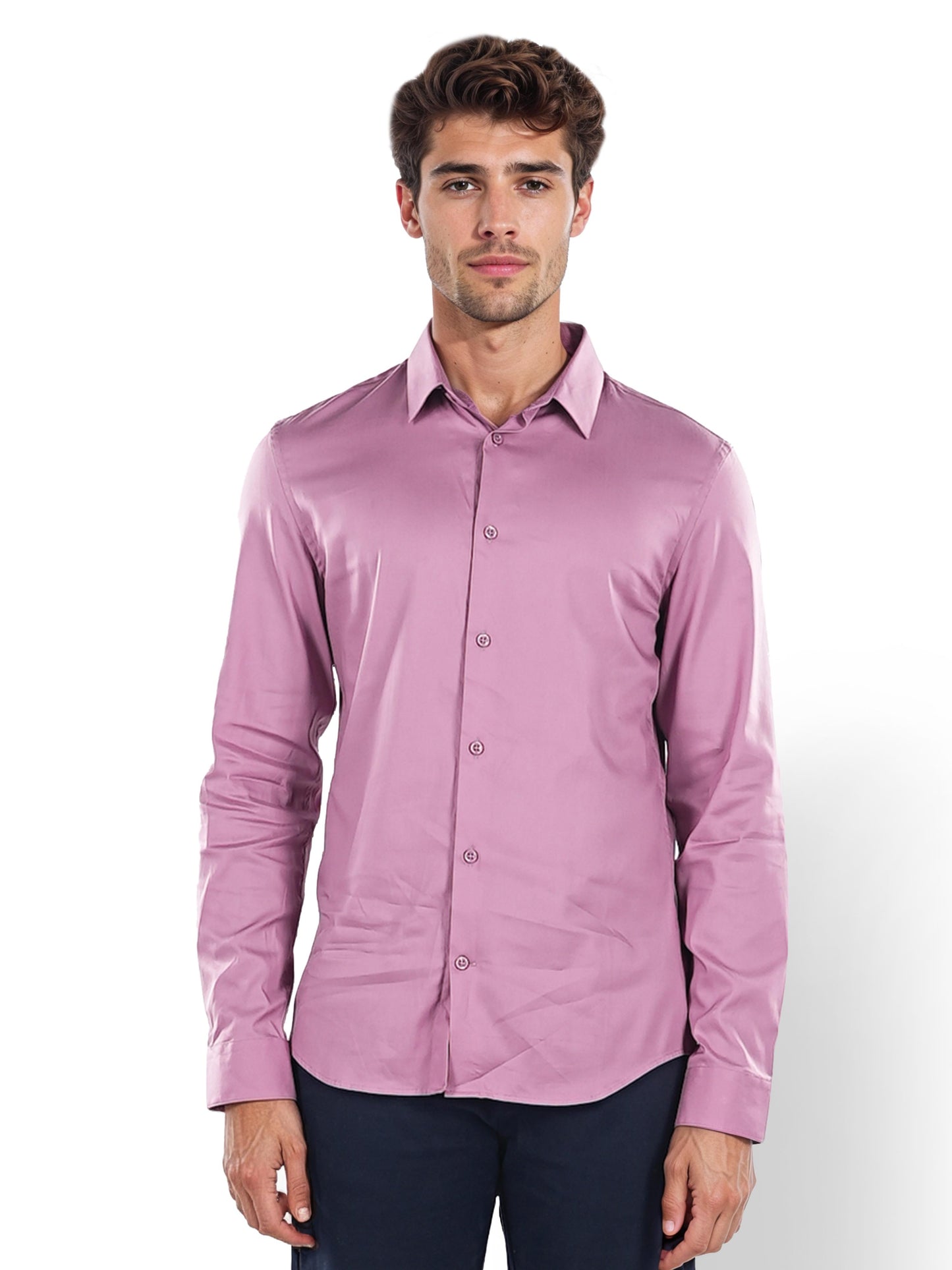 Celio* Solid Slim Fit Lyocell Mauve Shirt