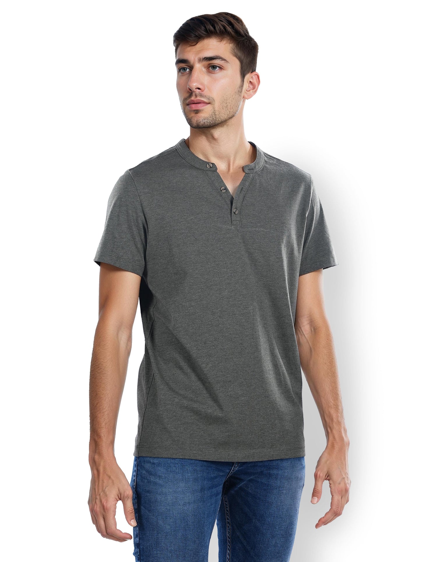 Celio* Solid Straight Fit Cotton Grey T-Shirt