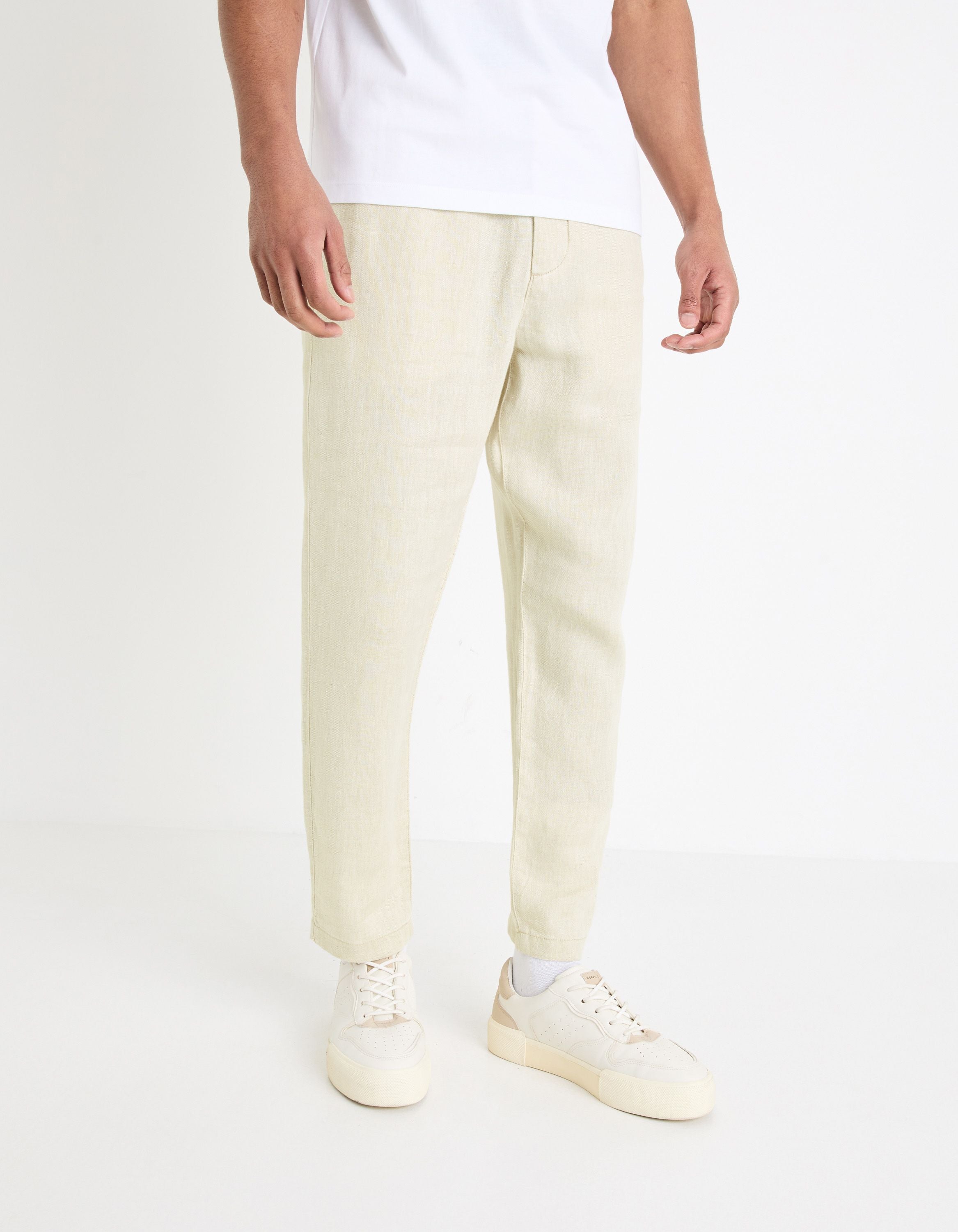 Shop Off White Linen Solid Pants For Men Online Celio