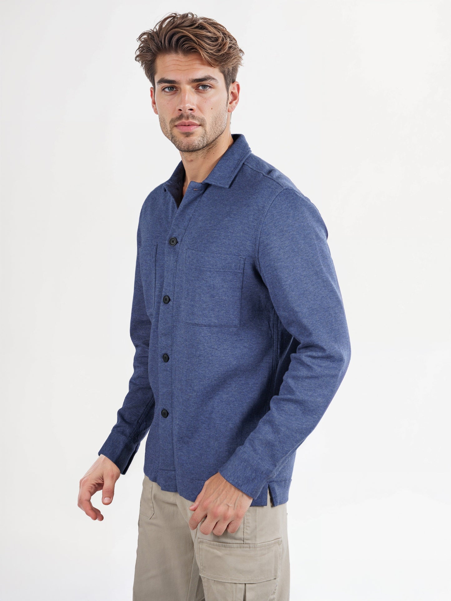 Celio* Solid Loose Fit Poly-Cotton Navy Blue Shirt