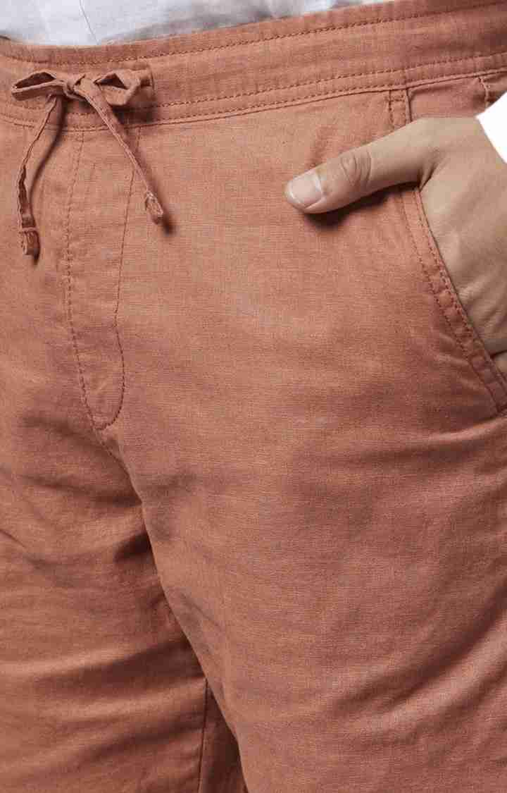 Celio* Cotton-Linen-Blend Regular Fit Brown Shorts