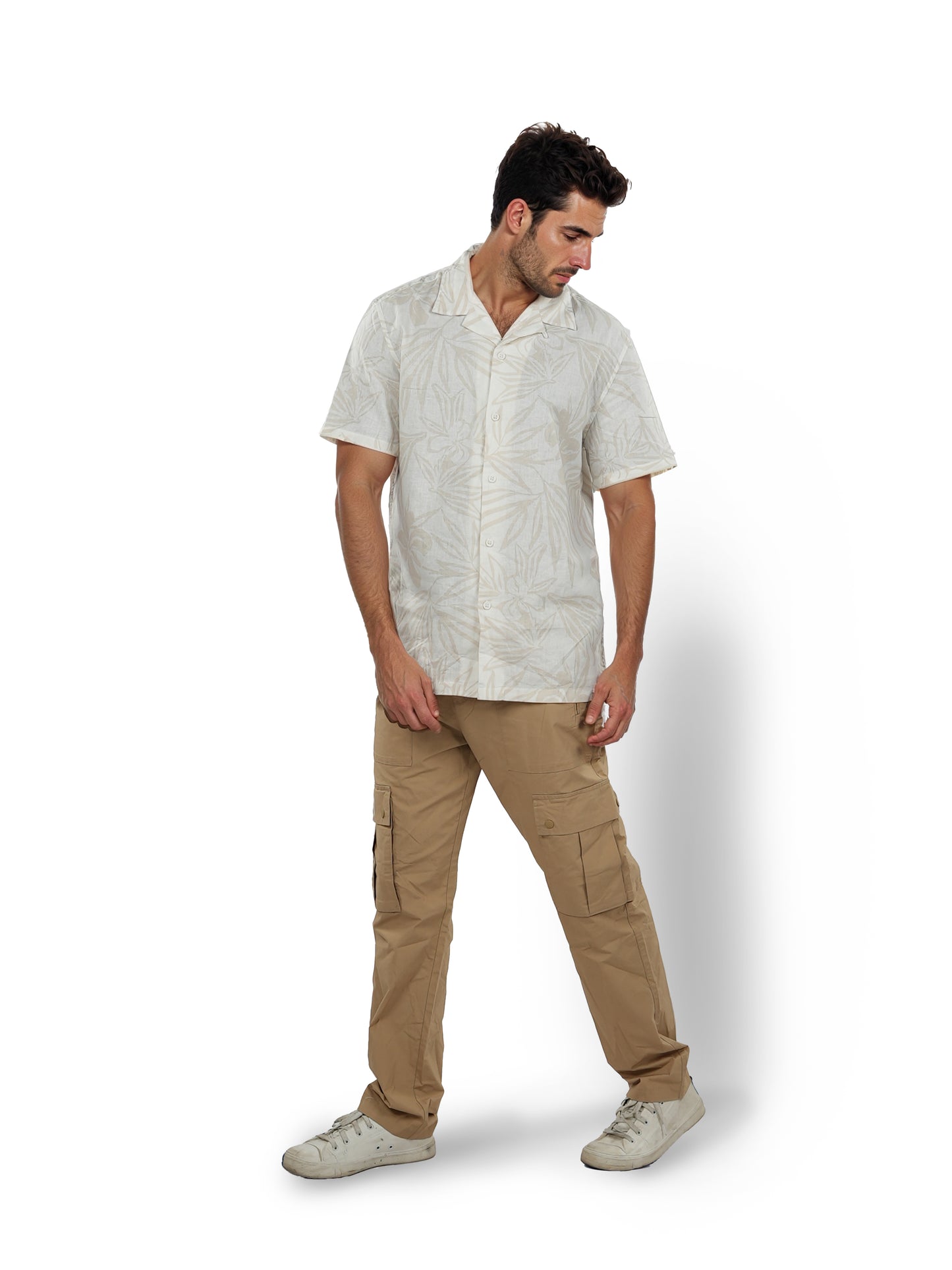 Celio* Printed Regular Fit Linen Beige Shirt
