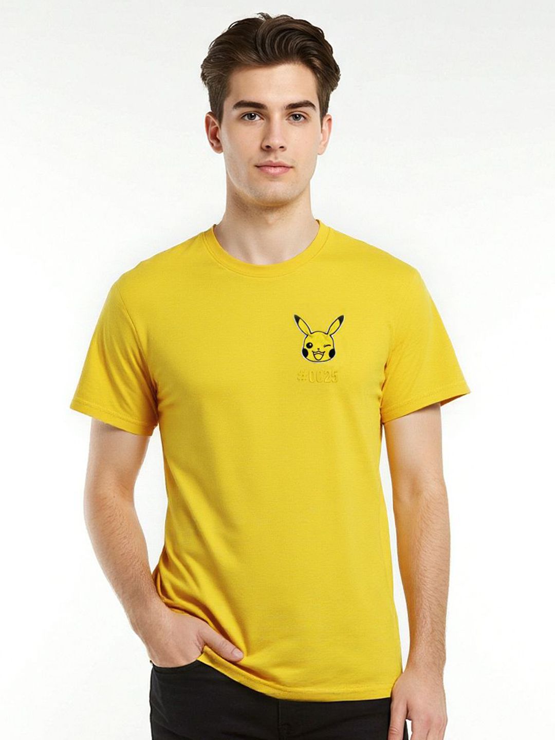 Celio* Pokemon Men Yellow Printed Regular Fit Cotton T-shirt