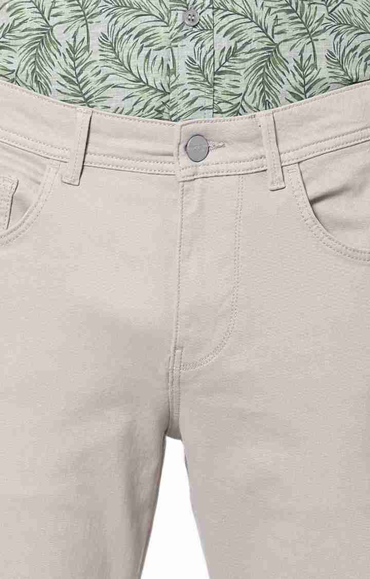 Celio* Cotton-Blend Regular Fit Beige Trouser