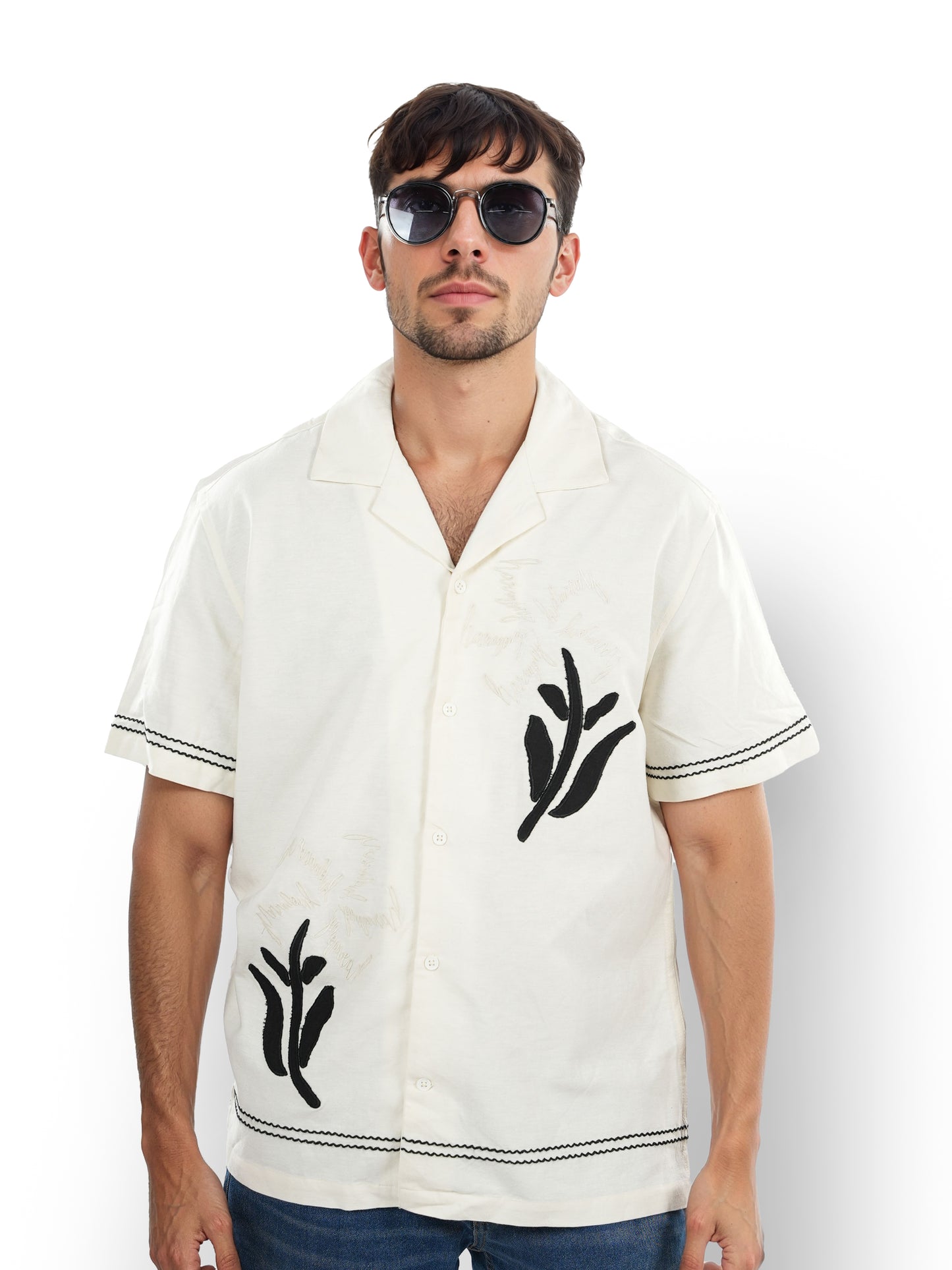 Celio* Embroidered Boxy Fit Cotton Beige Shirt