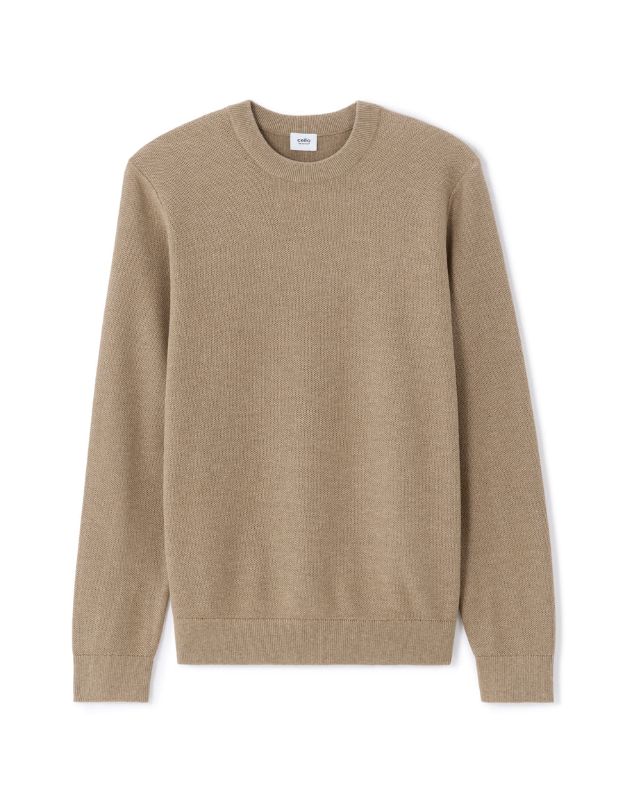 Regular Fit 100% Cotton Crew Neck Sweater - Beige