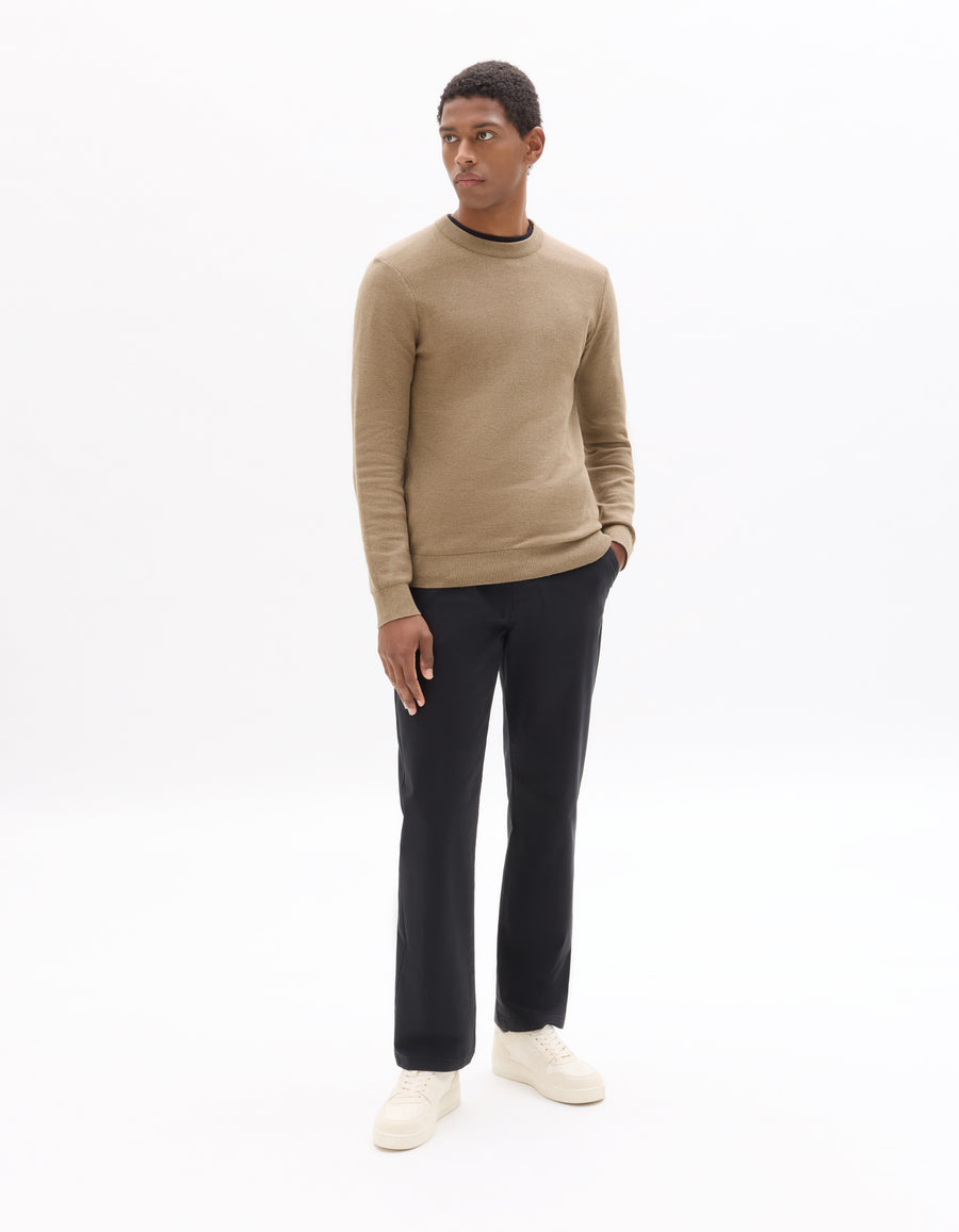 Regular Fit 100% Cotton Crew Neck Sweater - Beige