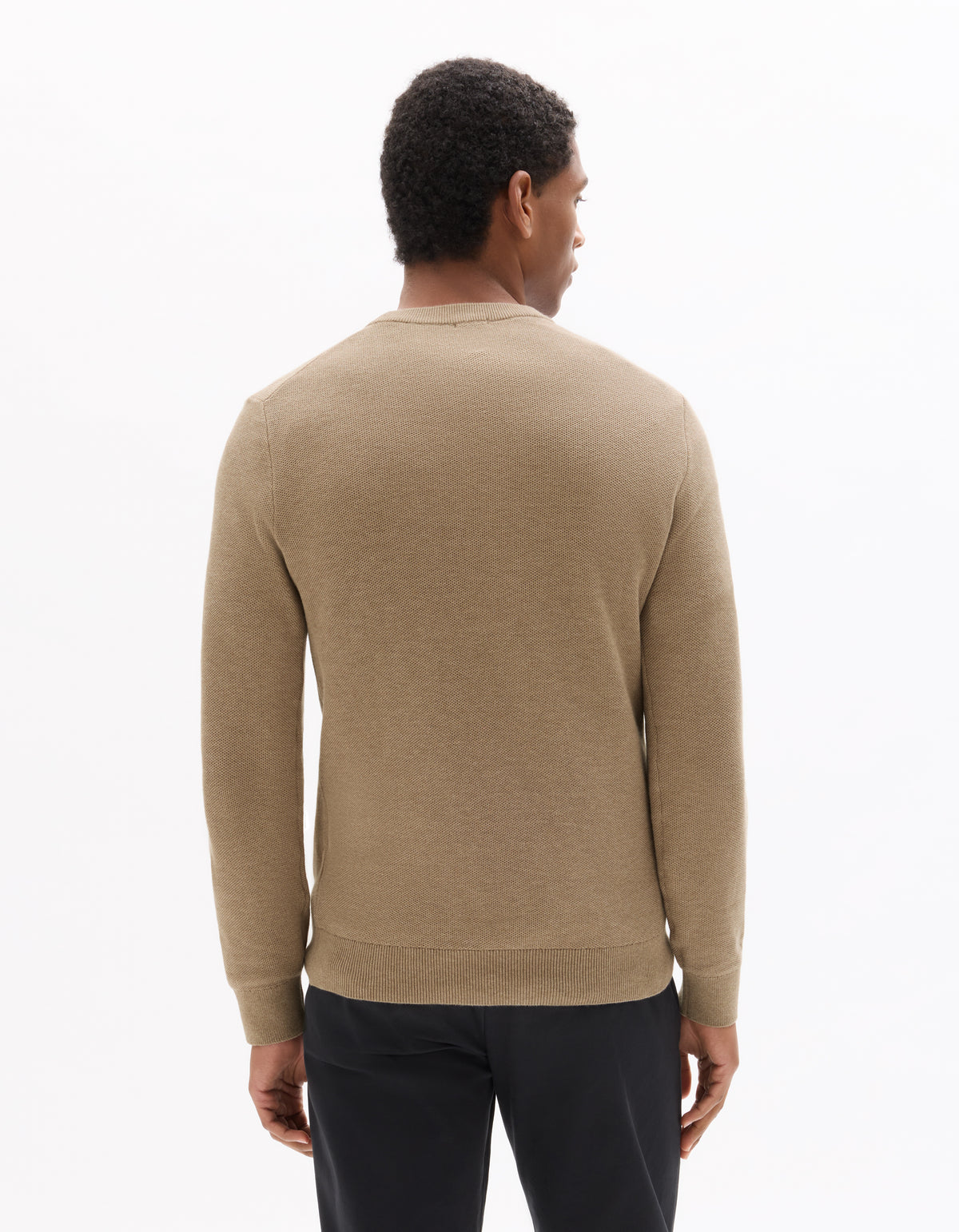 Regular Fit 100% Cotton Crew Neck Sweater - Beige