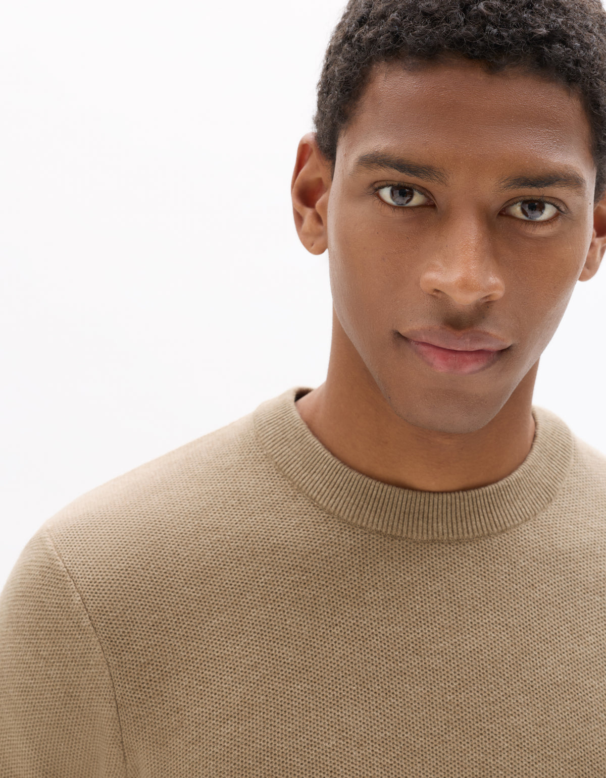 Regular Fit 100% Cotton Crew Neck Sweater - Beige