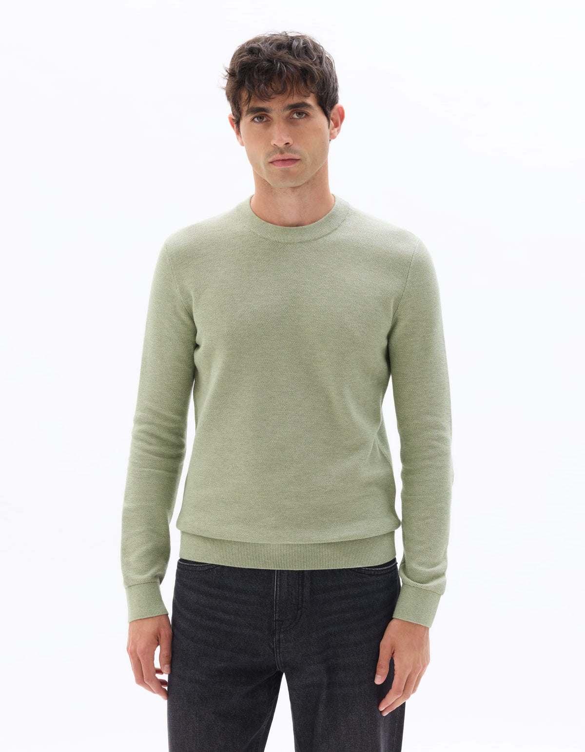 Regular Fit 100% Cotton Crew Neck Sweaters - Green