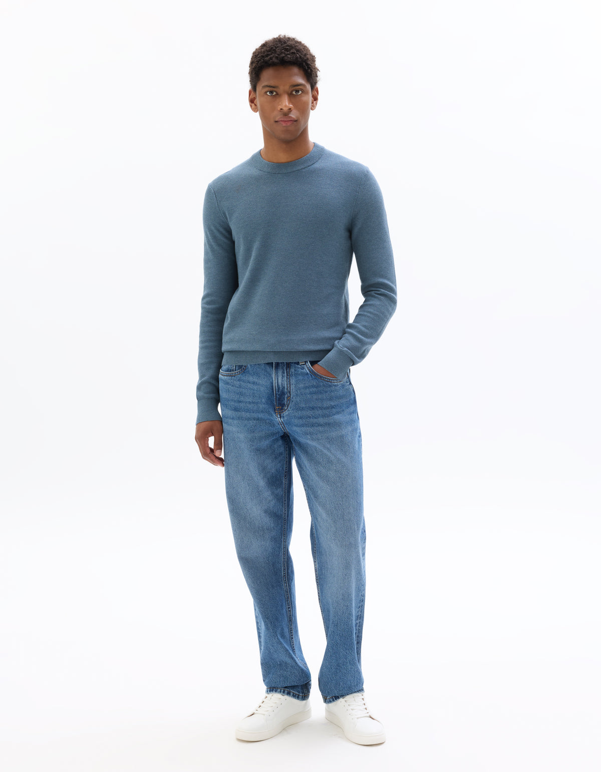 Regular Fit 100% Cotton Round Neck Sweater - Blue