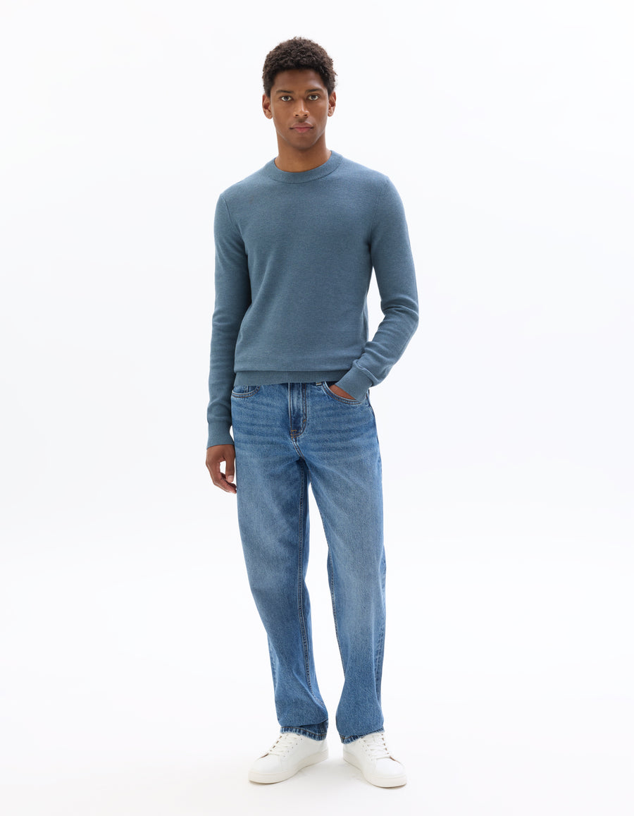 Regular Fit 100% Cotton Round Neck Sweater - Blue