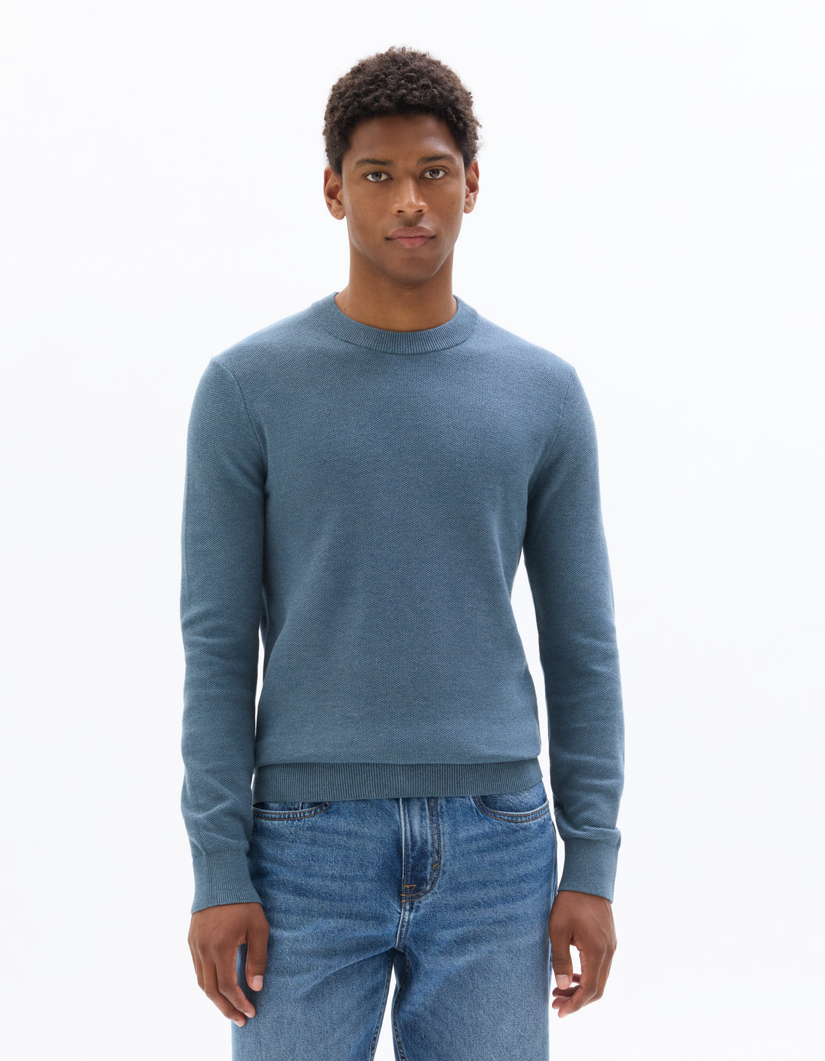 Regular Fit 100% Cotton Round Neck Sweater - Blue