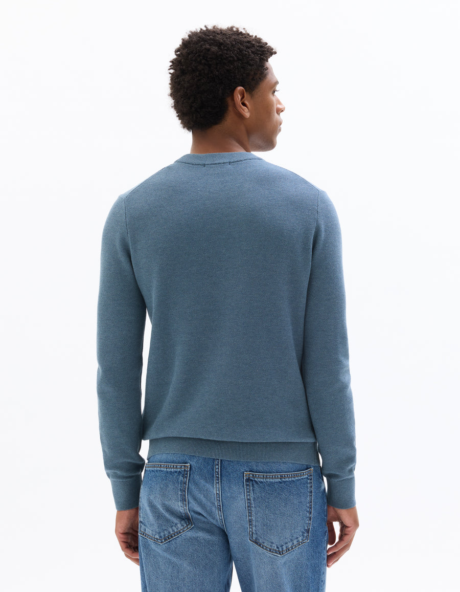 Regular Fit 100% Cotton Round Neck Sweater - Blue