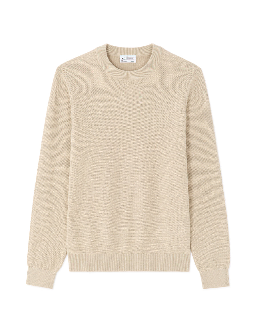 Regular Fit 100% Cotton Round Neck Sweater - Beige