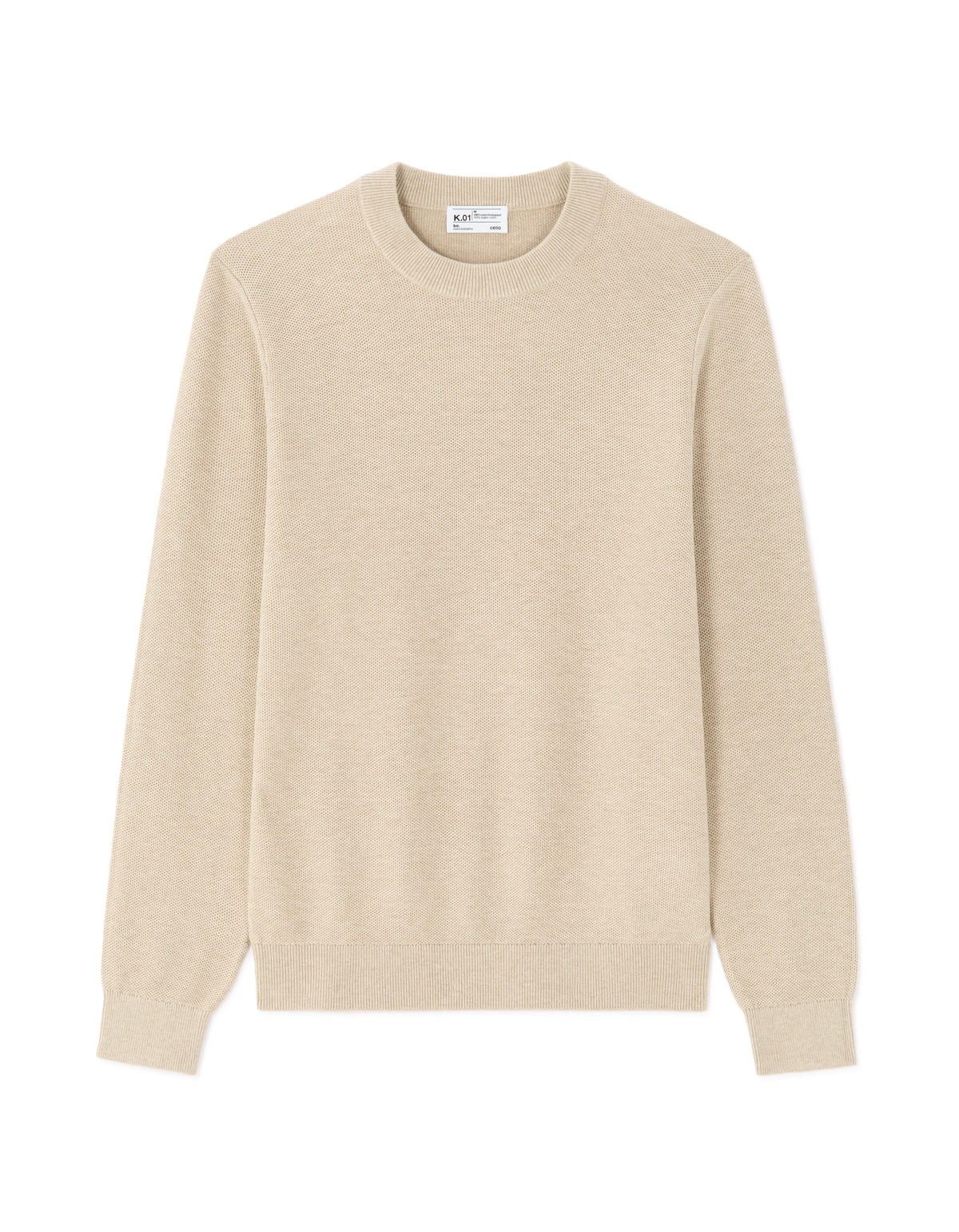 Regular Fit 100% Cotton Round Neck Sweater - Beige