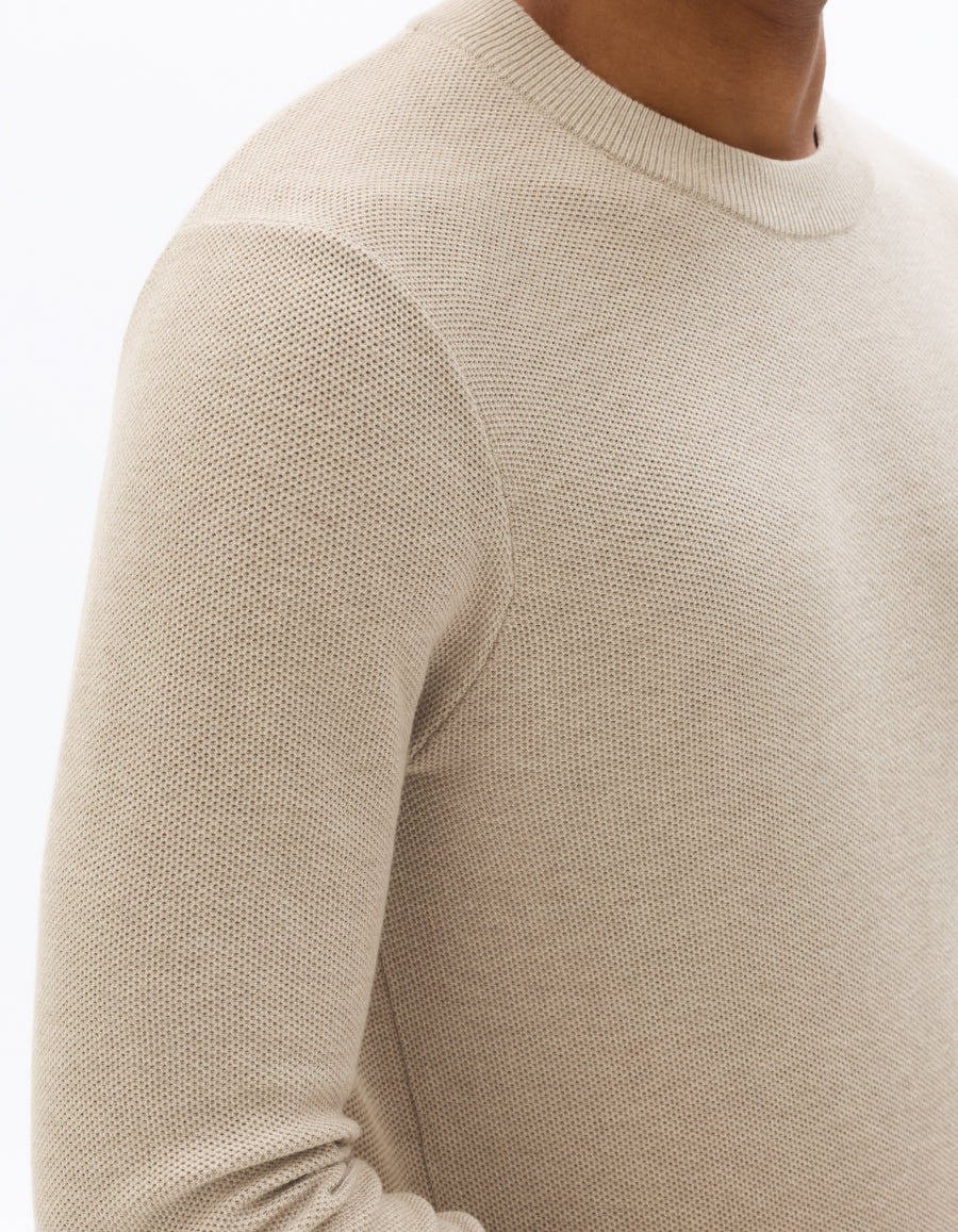 Regular Fit 100% Cotton Round Neck Sweater - Beige