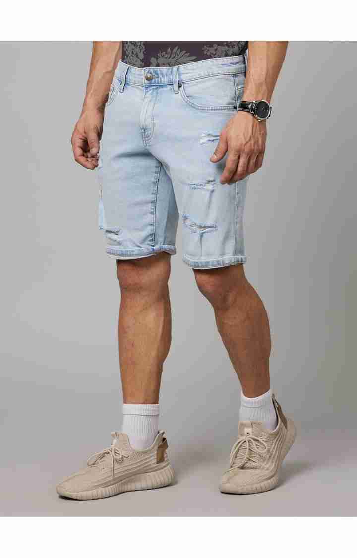 Celio* Cotton-Blend Regular Fit Blue Shorts