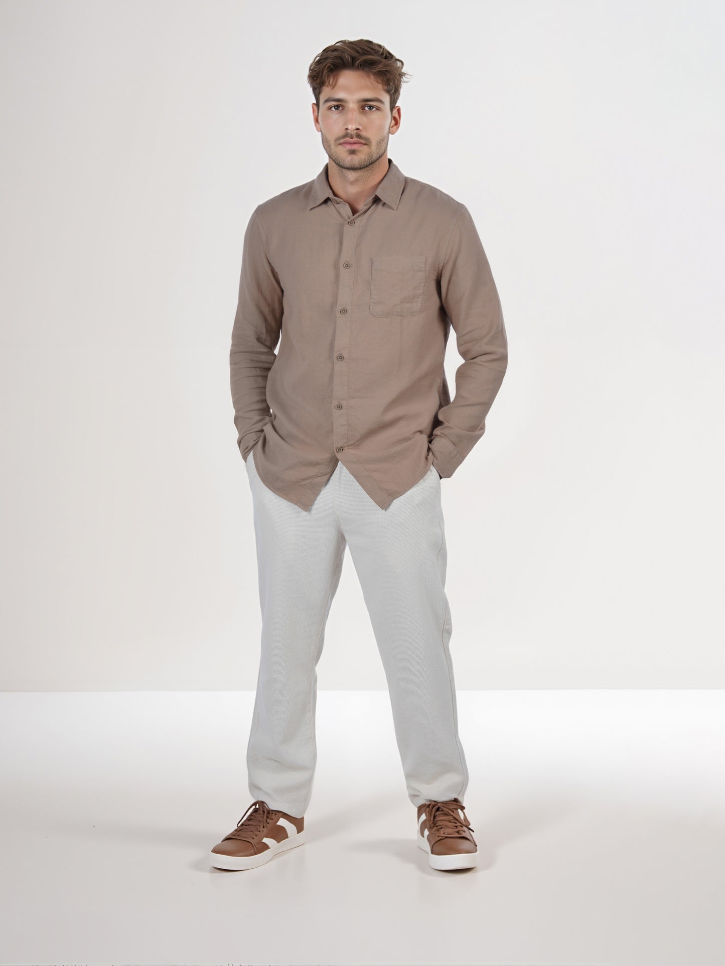 Celio* Men Beige Solid Regular Fit Cotton Shirt