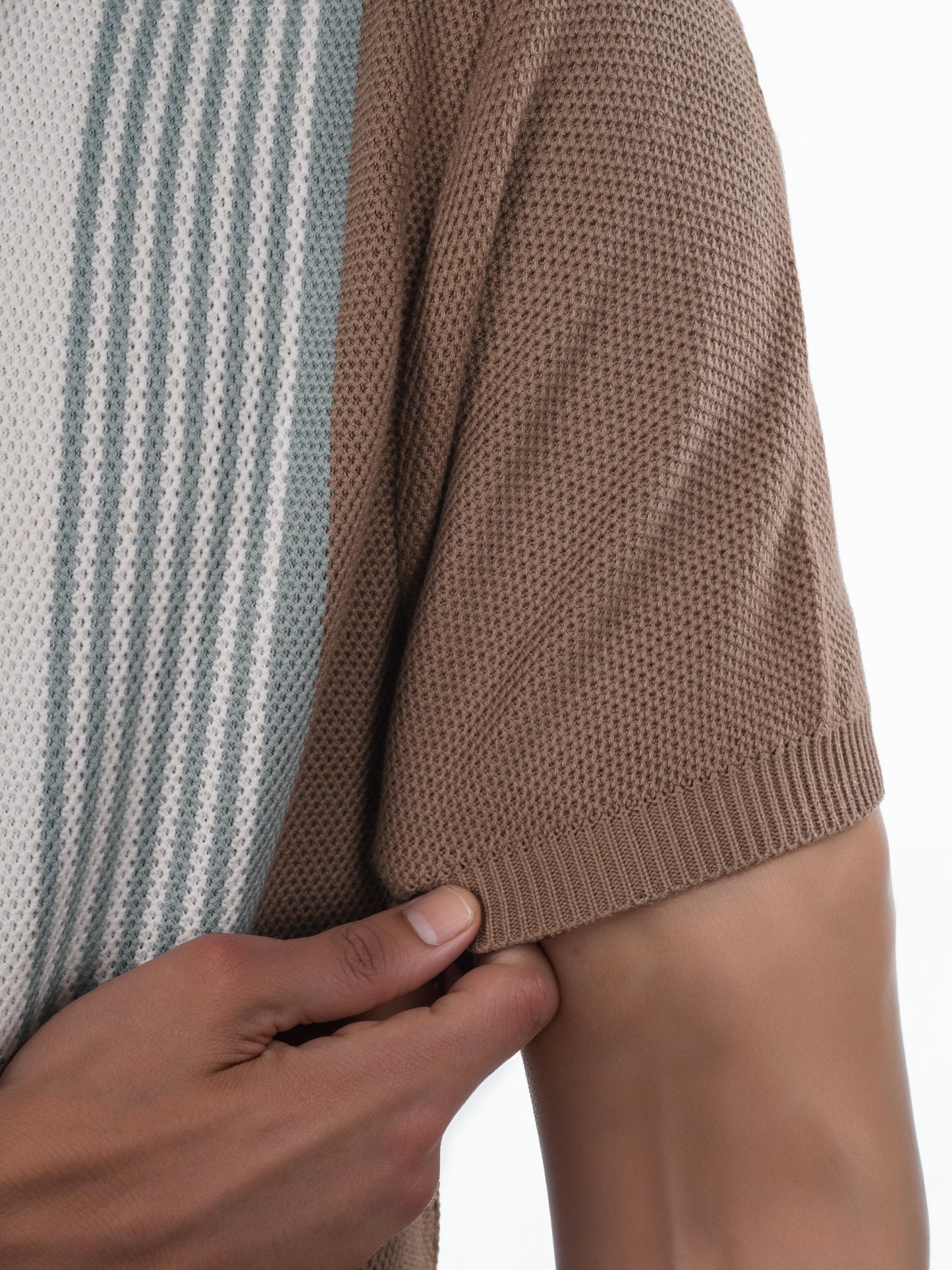 Celio* Striped Regular Fit Cotton Brown T-Shirt