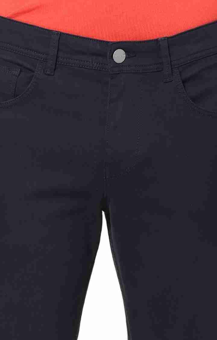 Celio* Cotton-Blend Regular Fit Navy Blue Trouser