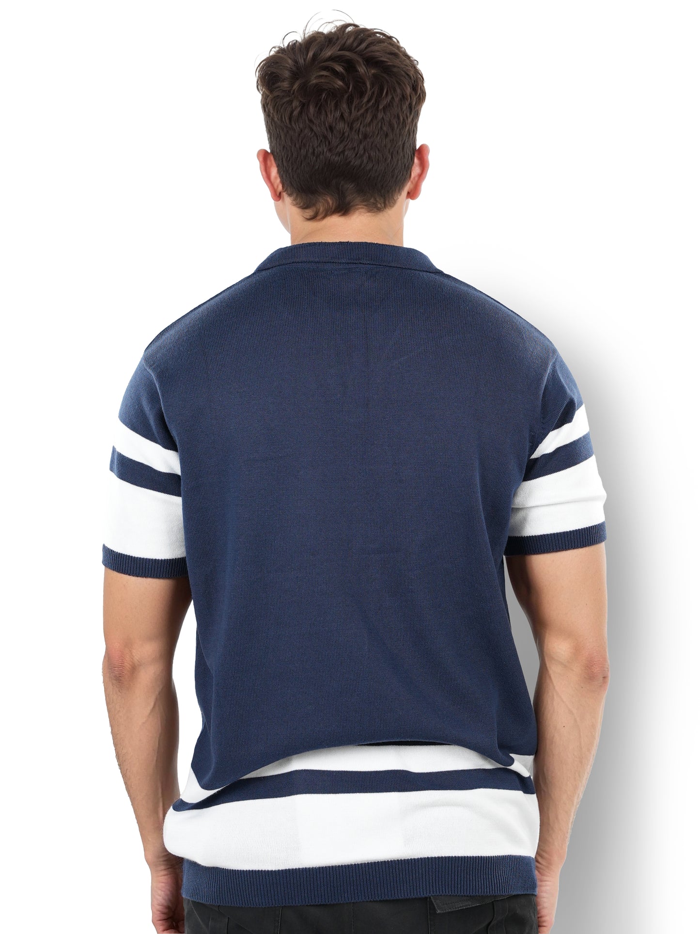 Celio* Striped Regular Fit Cotton Navy Blue T-Shirt