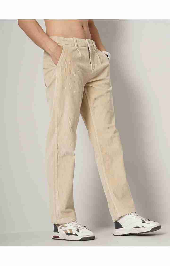Celio* Cotton-Blend Regular Fit Beige Trouser