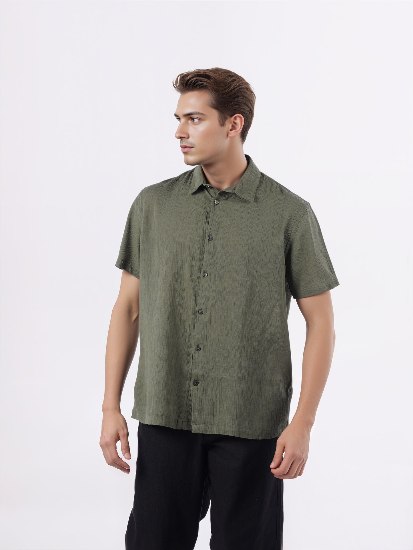 Celio* Men Olive Solid Regular Fit Cotton Shirts
