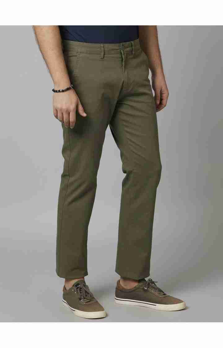 Celio* Cotton-Blend Straight Fit Dark Olive Trouser