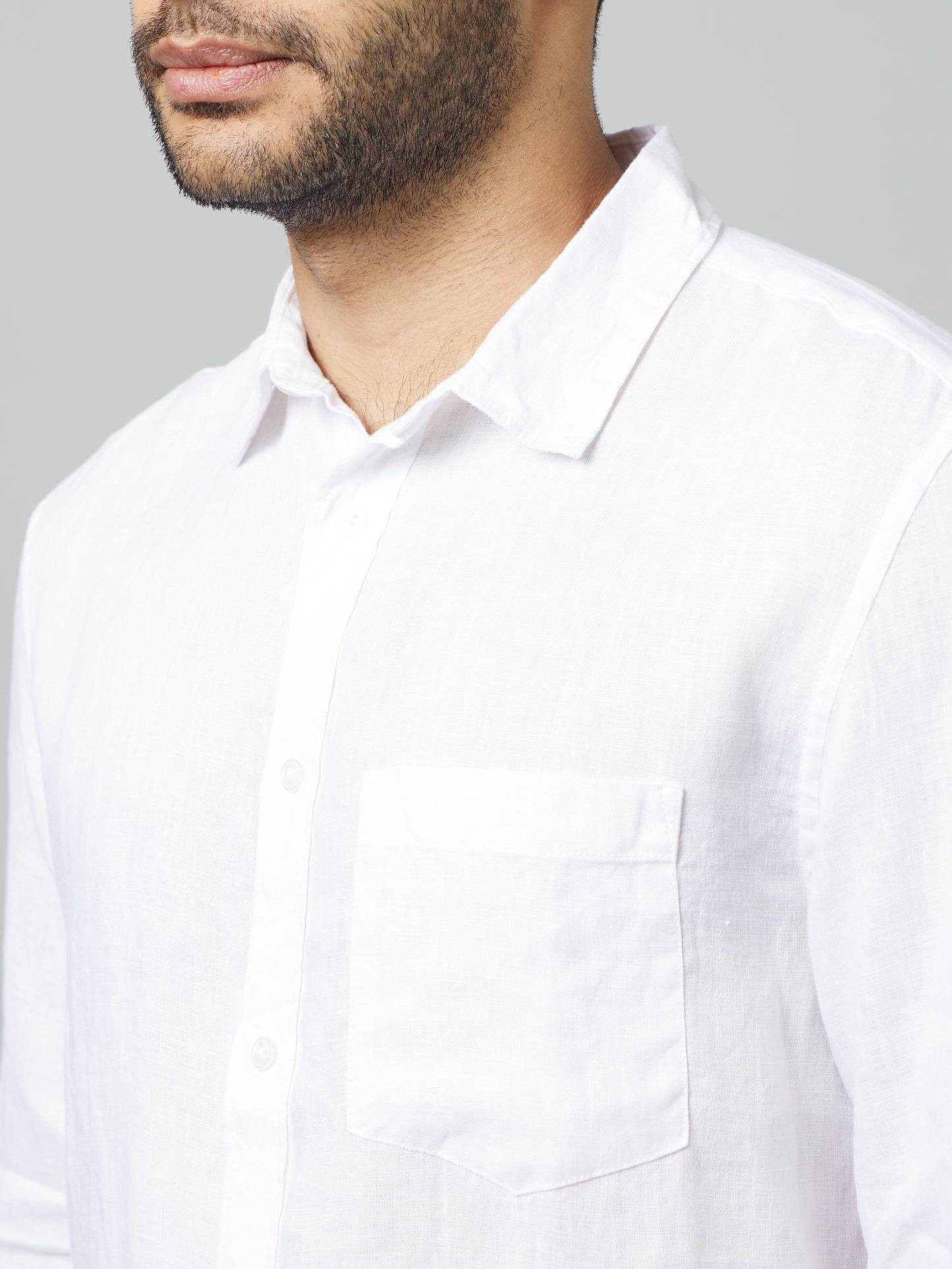 Celio* Solid Regular Fit Linen White Shirt