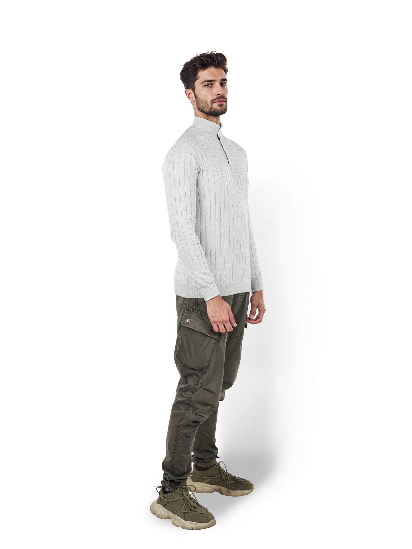 Celio* Striped Regular Fit Cotton Grey Sweater