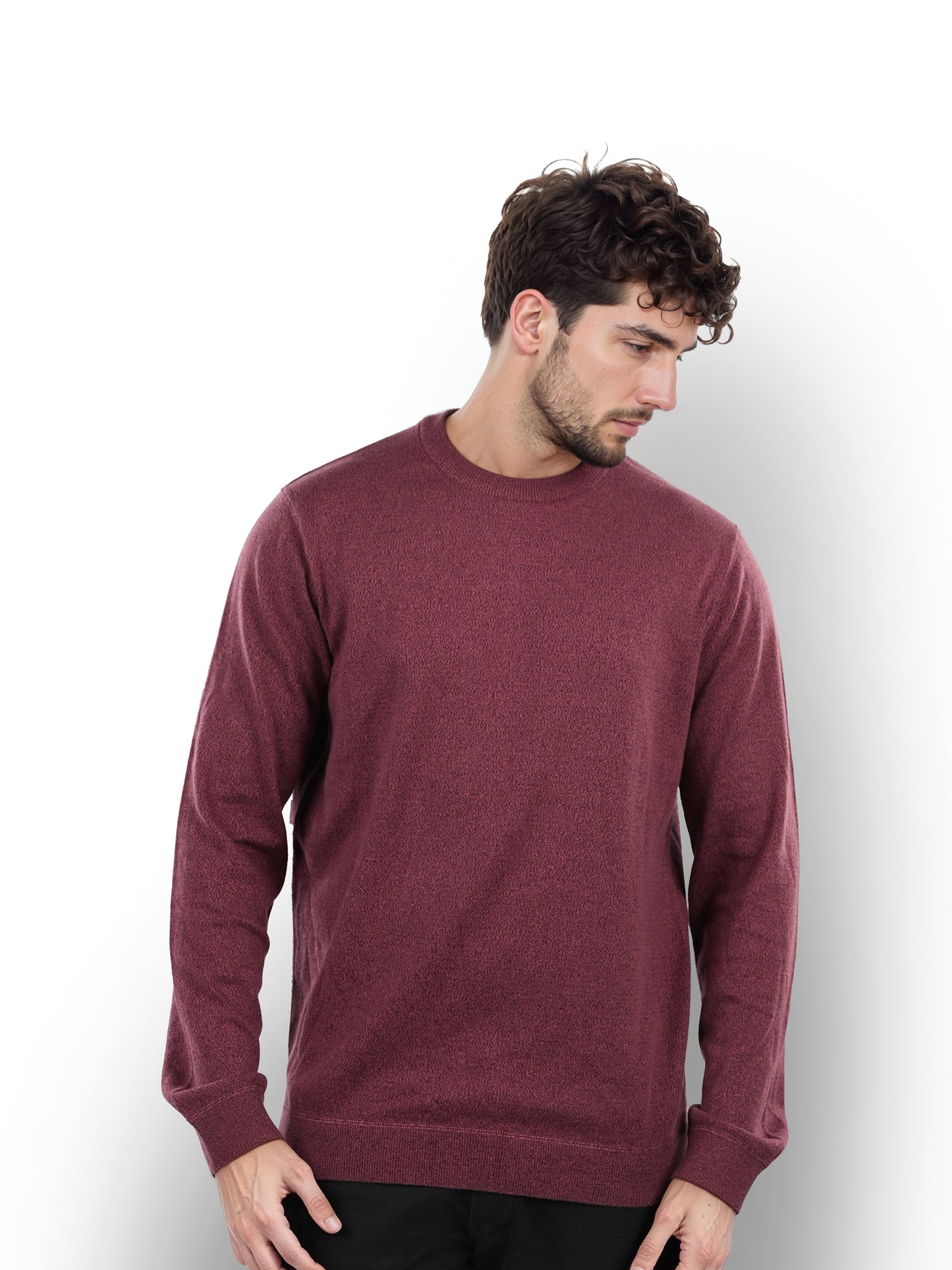 Celio* Solid Regular Fit Cotton Burgundy Sweater