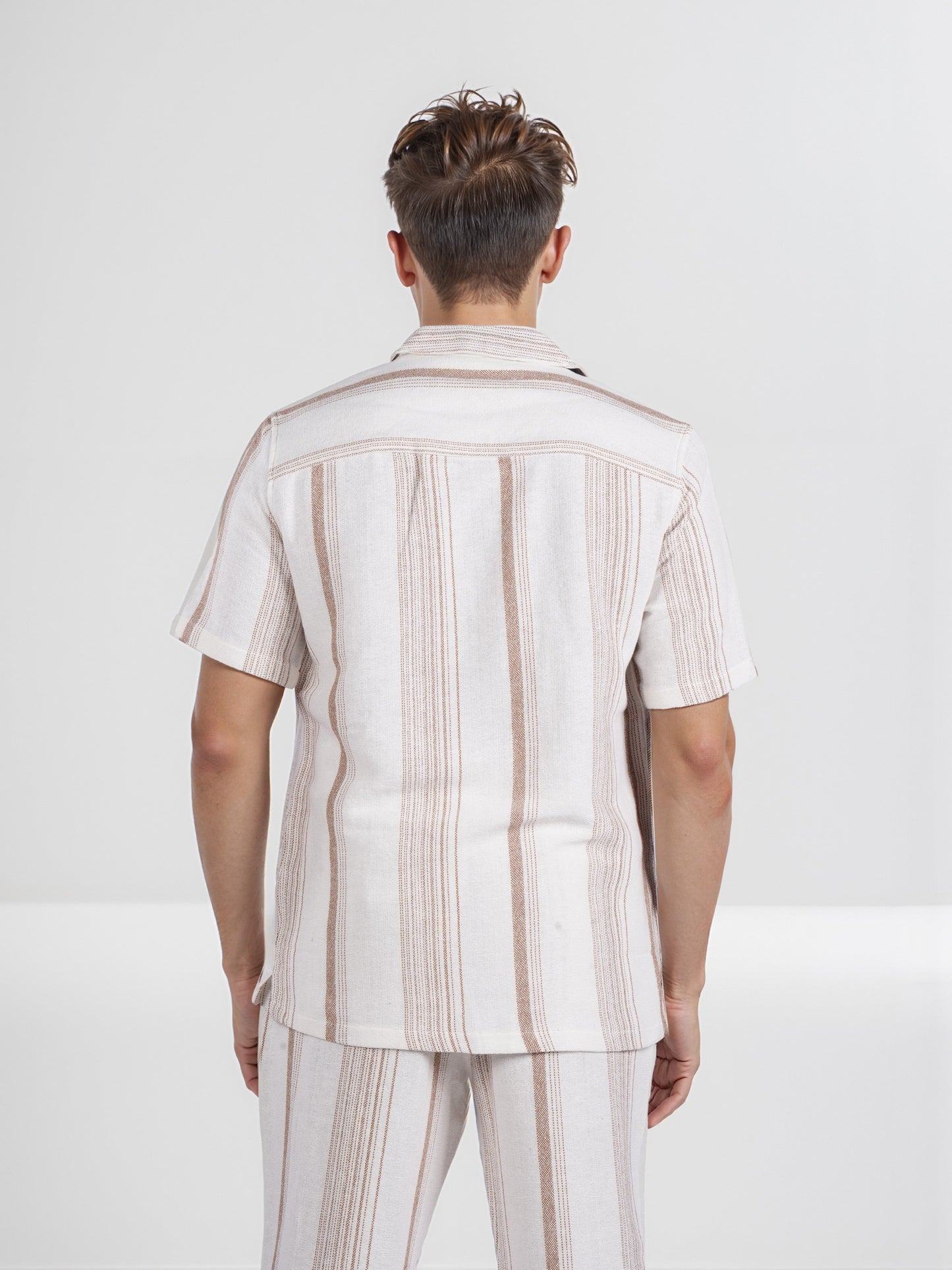 Celio* Men White Striped Regular Fit Cotton Fashion Shirt